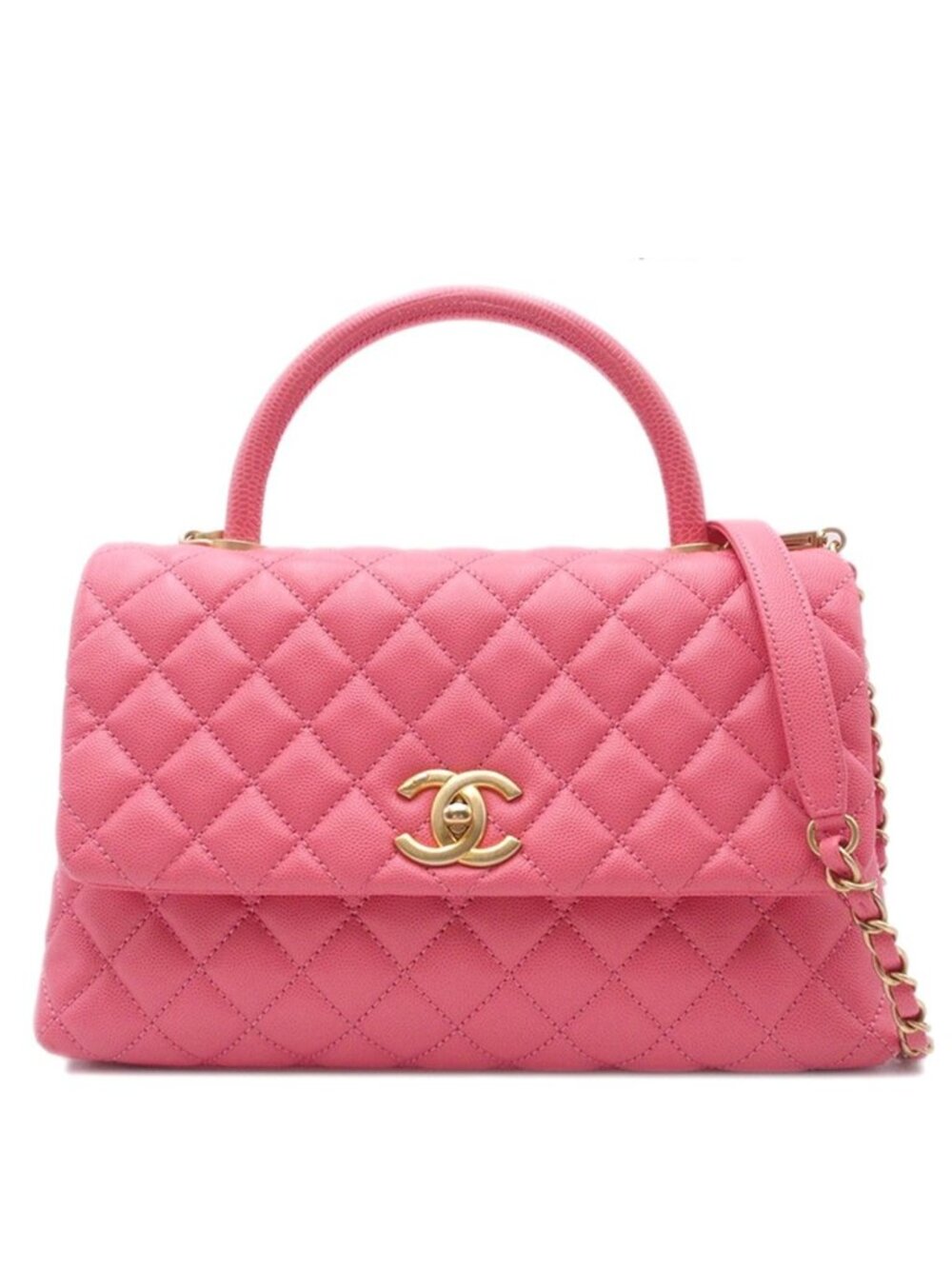 Chanel Coco Handle 29 Quilted Pink Gold Caviar Leather 2-Way Shoulder Bag